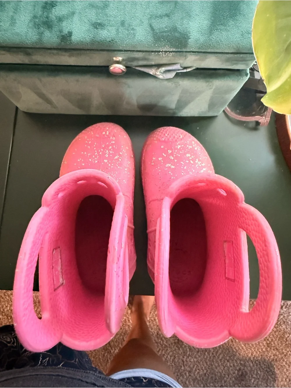 CROCS Kids' Hot Pink Glitter Handle Rain Boots